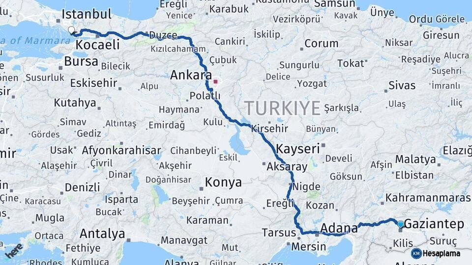 Gaziantep Tuzla İstanbul Arası Kaç Km - Yol Haritası