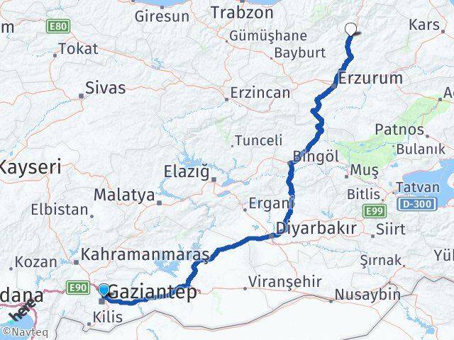 Gaziantep Uzundere Erzurum Arası Kaç Km - Yol Haritası