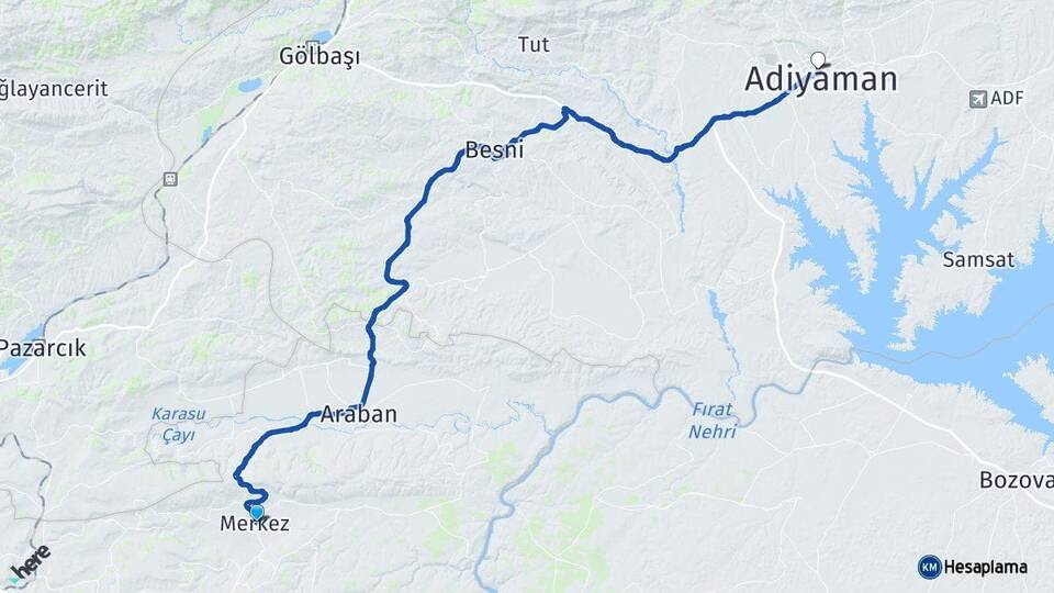Gaziantep Yavuzeli Adıyaman Arası Kaç Km - Yol Haritası