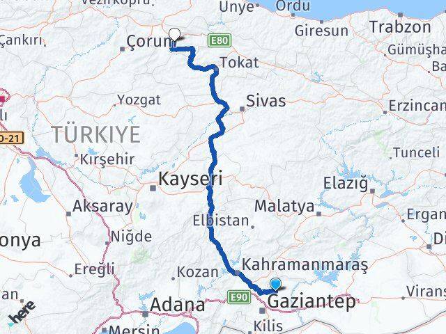 Gaziantep Yavuzeli Amasya Arası Kaç Km - Yol Haritası