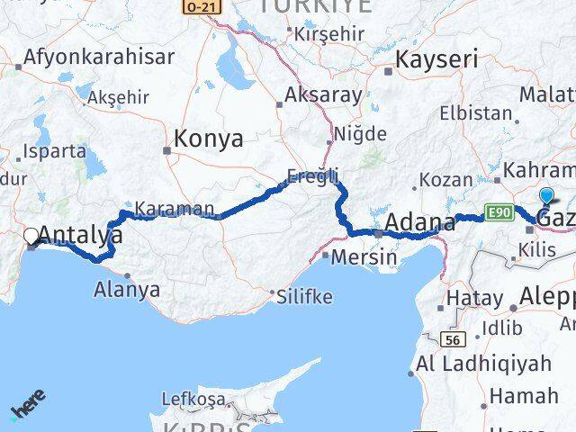 Gaziantep Yavuzeli Antalya Arası Kaç Km - Yol Haritası