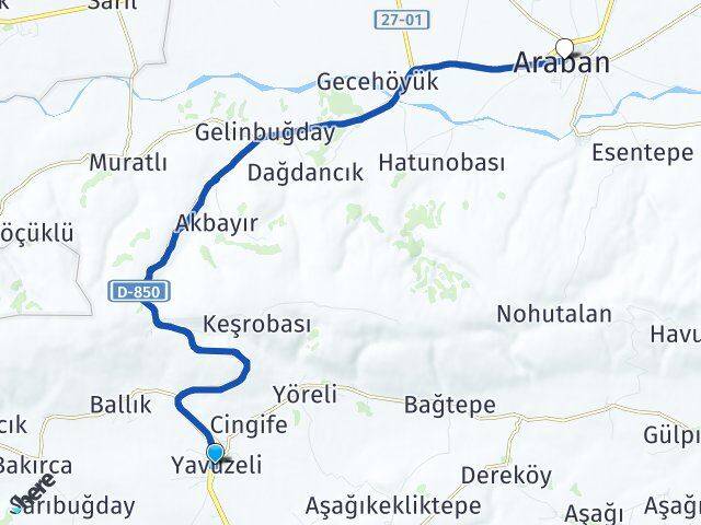 Gaziantep Yavuzeli Araban Arası Kaç Km - Yol Haritası