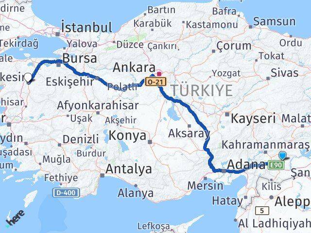 Gaziantep Yavuzeli Balıkesir Arası Kaç Km - Yol Haritası