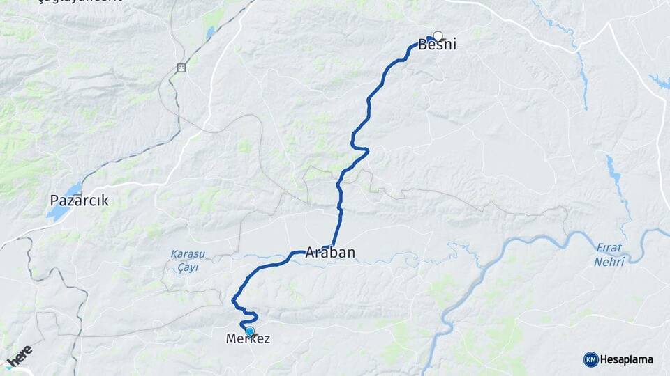 Gaziantep Yavuzeli Besni Adıyaman Arası Kaç Km - Yol Haritası