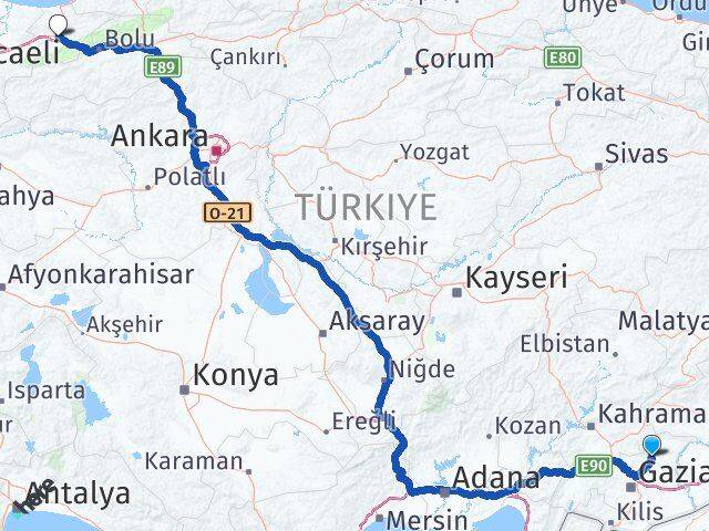 Gaziantep Yavuzeli Düzce Arası Kaç Km - Yol Haritası