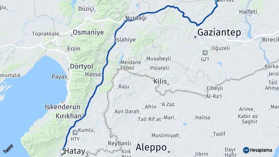 Gaziantep Yavuzeli Hatay Arası Kaç Km - Yol Haritası