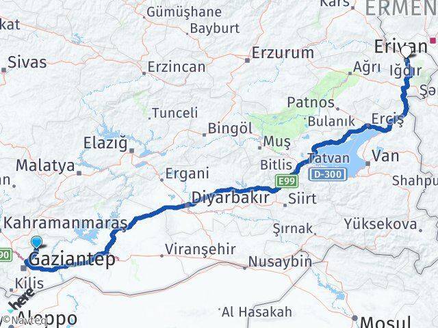 Gaziantep Yavuzeli Iğdır Arası Kaç Km - Yol Haritası