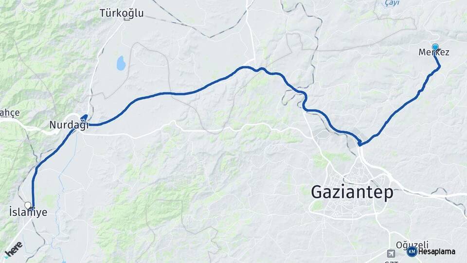 Gaziantep Yavuzeli İslahiye Arası Kaç Km - Yol Haritası