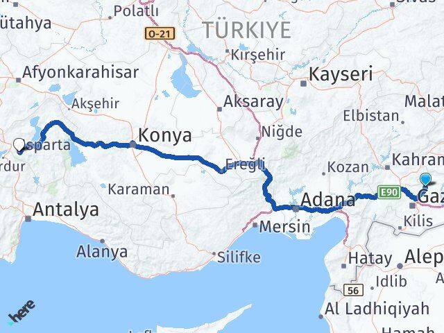 Gaziantep Yavuzeli Isparta Arası Kaç Km - Yol Haritası