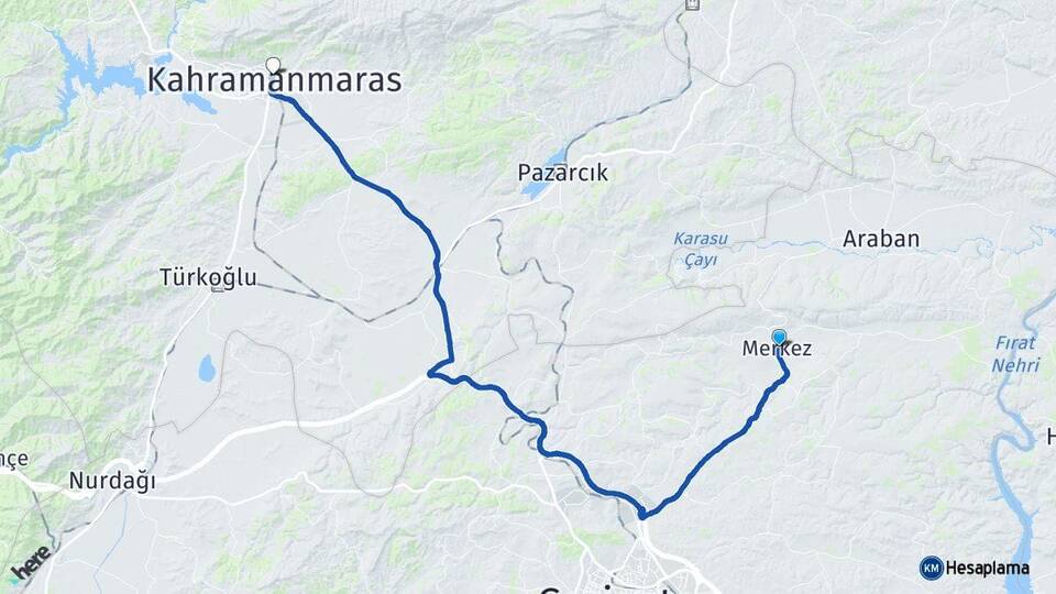 Gaziantep Yavuzeli Kahramanmaraş Arası Kaç Km - Yol Haritası