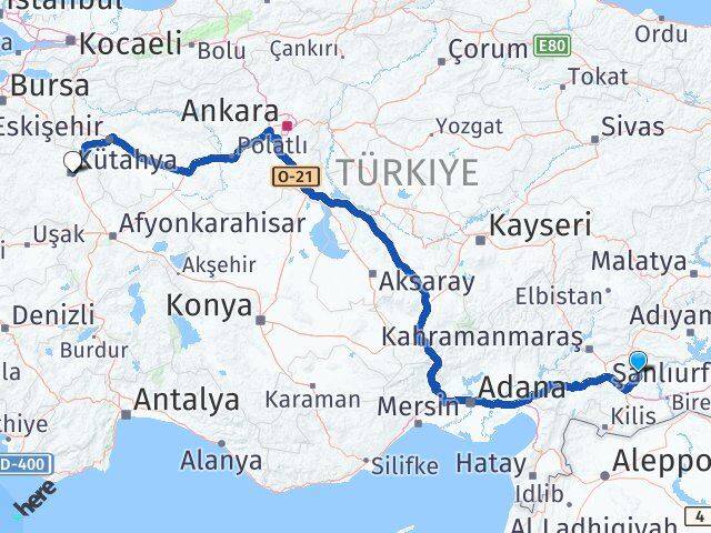 Gaziantep Yavuzeli Kütahya Arası Kaç Km - Yol Haritası