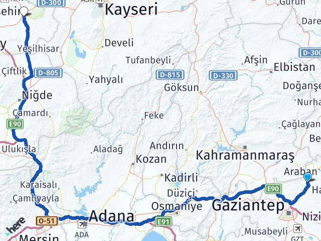 Gaziantep Yavuzeli Nevşehir Arası Kaç Km - Yol Haritası