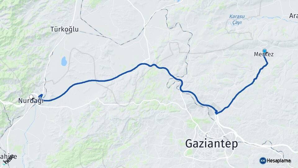 Gaziantep Yavuzeli Nurdağı Arası Kaç Km - Yol Haritası