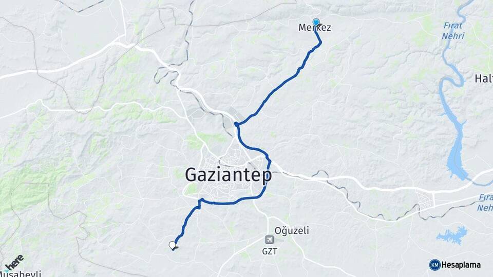 Gaziantep Yavuzeli Şahinbey Arası Kaç Km - Yol Haritası