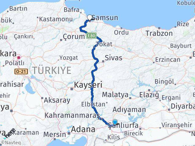 Gaziantep Yavuzeli Samsun Arası Kaç Km - Yol Haritası