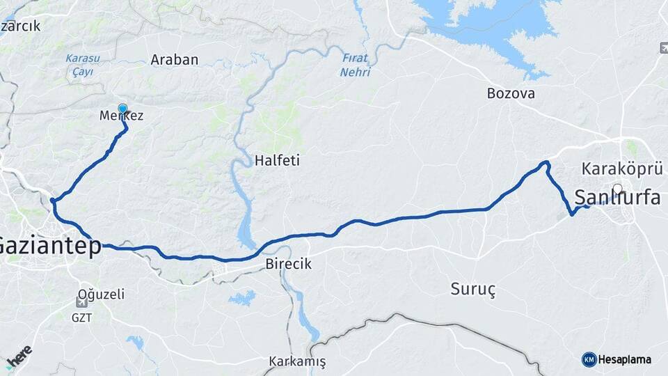 Gaziantep Yavuzeli Şanlıurfa Arası Kaç Km - Yol Haritası