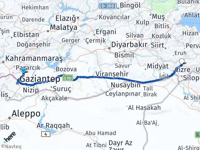 Gaziantep Yavuzeli Şırnak Arası Kaç Km - Yol Haritası