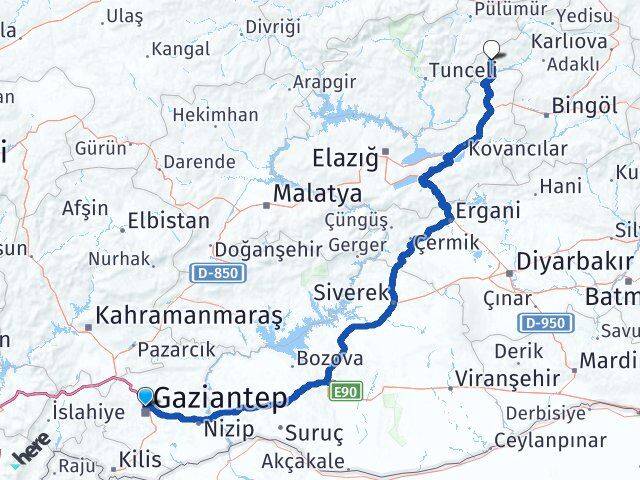 Gaziantep Yayladere Bingöl Arası Kaç Km - Yol Haritası