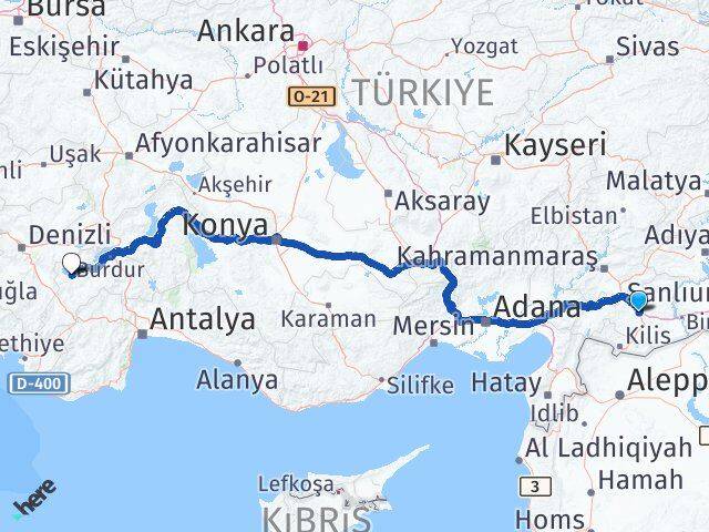 Gaziantep Yeşilova Burdur Arası Kaç Km - Yol Haritası