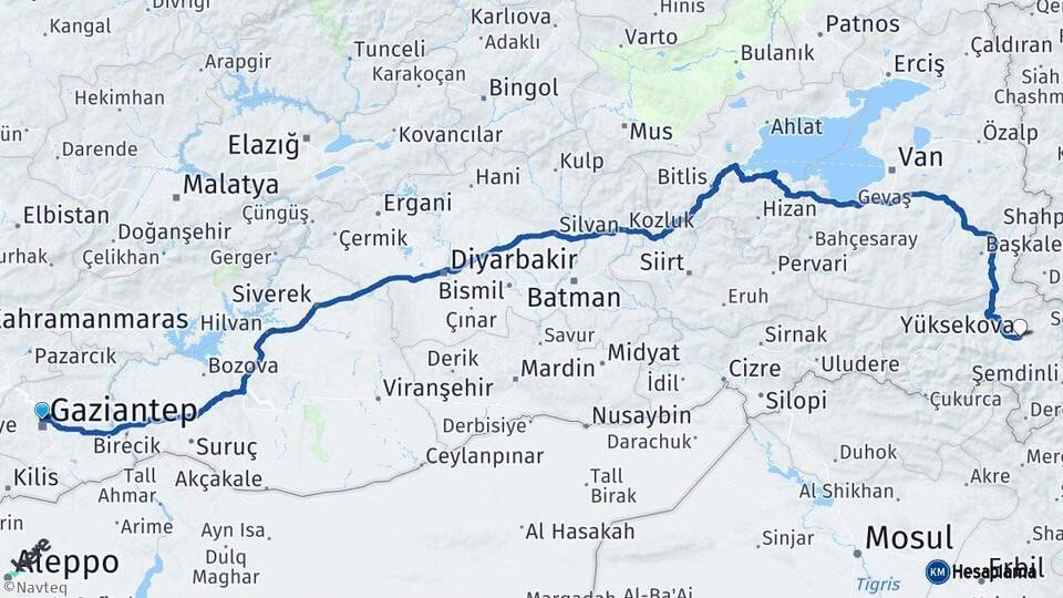 Gaziantep Yüksekova Hakkari Arası Kaç Km - Yol Haritası