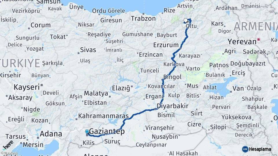 Gaziantep Yusufeli Artvin Arası Kaç Km - Yol Haritası