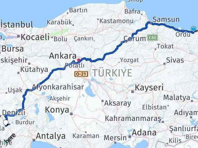 Giresun Acıpayam Denizli Arası Kaç Km - Yol Haritası