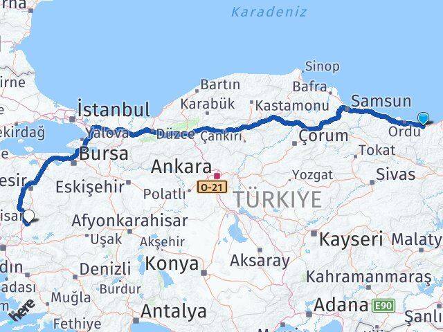 Giresun Akhisar Manisa Arası Kaç Km - Yol Haritası