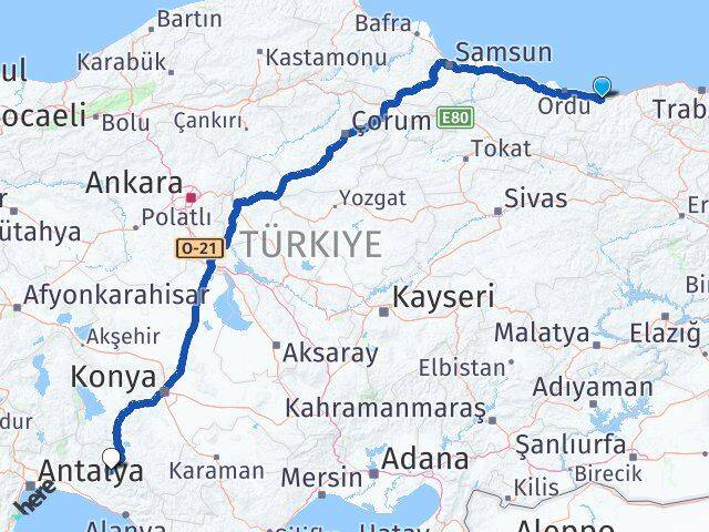 Giresun Akseki Antalya Arası Kaç Km - Yol Haritası