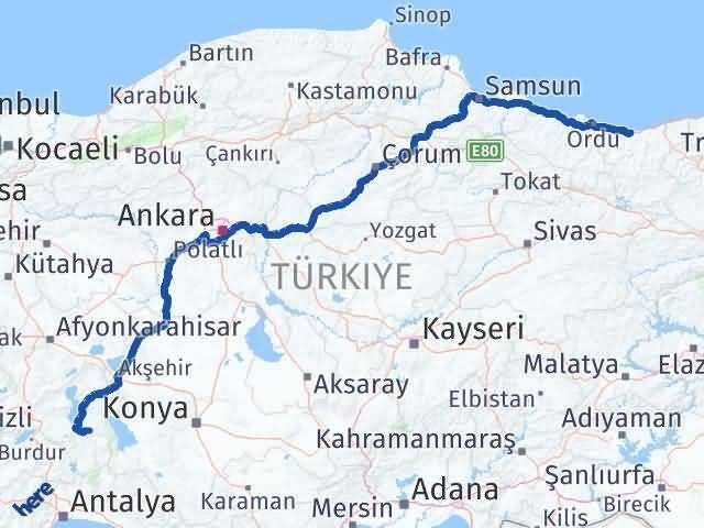 Giresun Aksu Isparta Arası Kaç Km - Yol Haritası