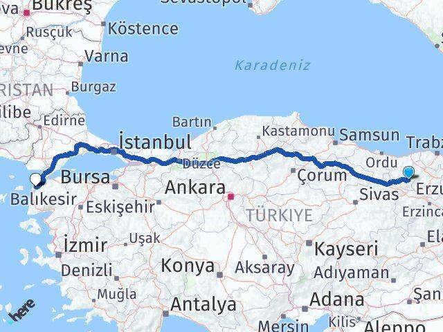 Giresun Alucra Çanakkale Arası Kaç Km - Yol Haritası