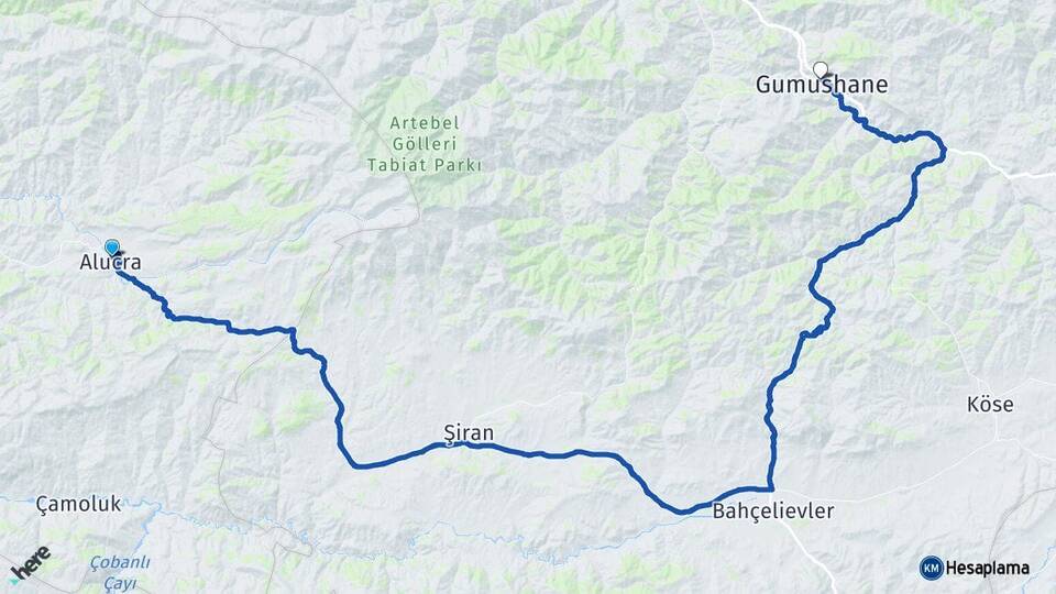 Giresun Alucra Gümüşhane Arası Kaç Km - Yol Haritası