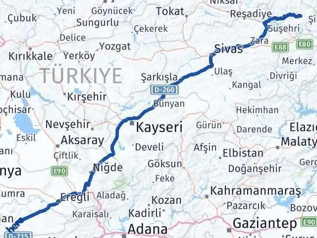 Giresun Alucra Karaman Arası Kaç Km - Yol Haritası