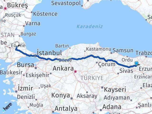 Giresun Alucra Kırklareli Arası Kaç Km - Yol Haritası