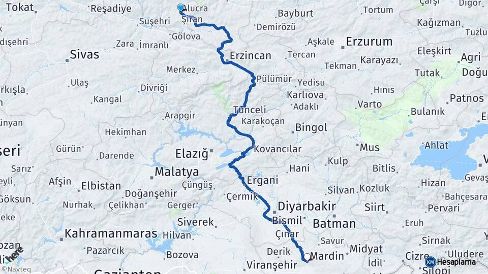 Giresun Alucra Mardin Arası Kaç Km - Yol Haritası