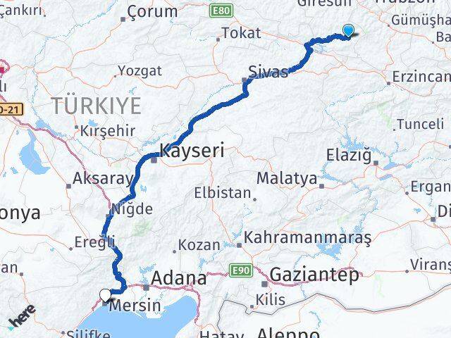 Giresun Alucra Mersin Arası Kaç Km - Yol Haritası
