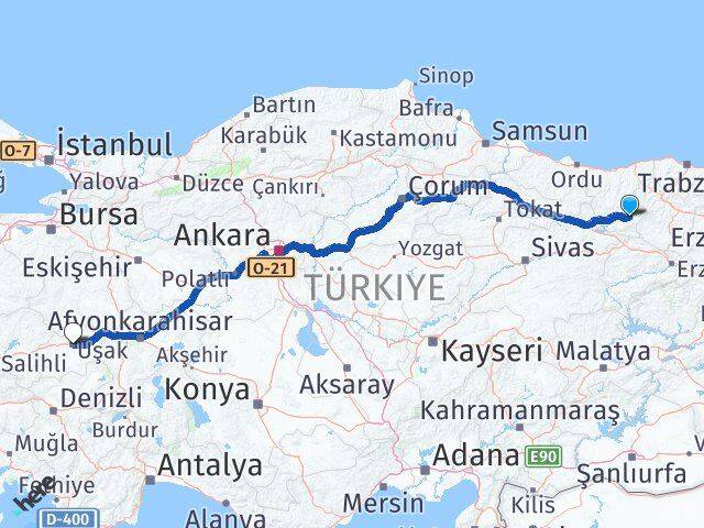 Giresun Alucra Uşak Arası Kaç Km - Yol Haritası