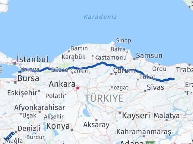 Giresun Alucra Yalova Arası Kaç Km - Yol Haritası