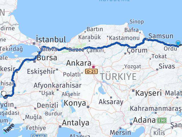 Giresun Balçova İzmir Arası Kaç Km - Yol Haritası