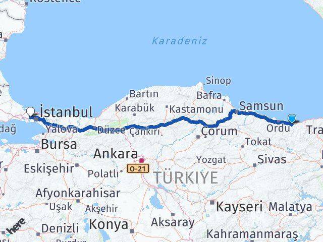 Giresun Başakşehir İstanbul Arası Kaç Km - Yol Haritası