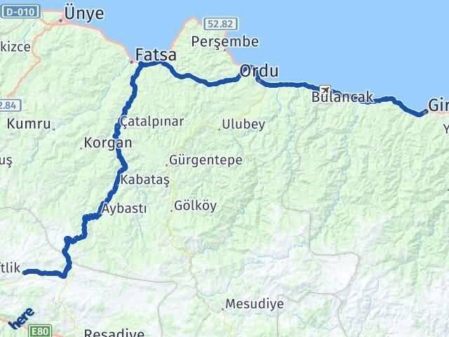 Giresun Başçiftlik Tokat Arası Kaç Km - Yol Haritası