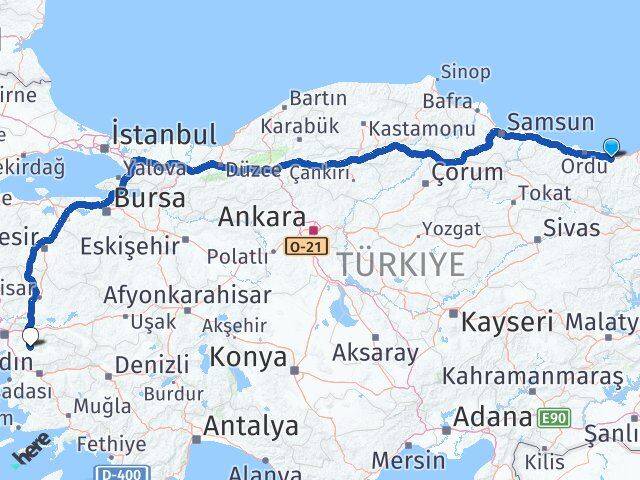Giresun Bayındır İzmir Arası Kaç Km - Yol Haritası