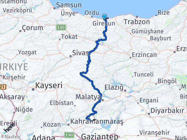 Giresun Besni Adıyaman Arası Kaç Km - Yol Haritası