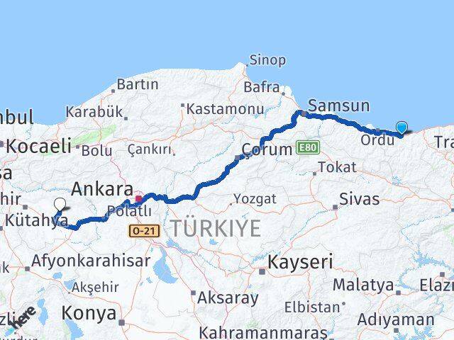 Giresun Beylikova Eskişehir Arası Kaç Km - Yol Haritası