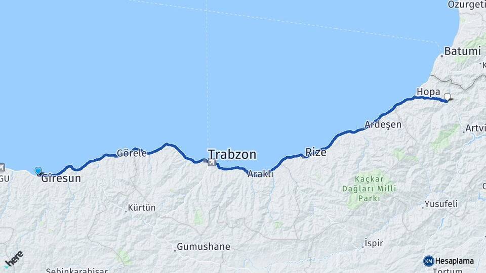 Giresun Borçka Artvin Arası Kaç Km - Yol Haritası