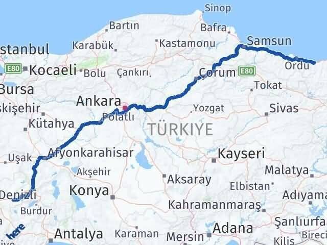 Giresun Bozkurt Denizli Arası Kaç Km - Yol Haritası