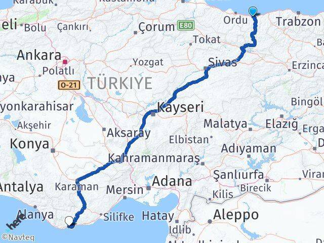 Giresun Bozyazı Mersin Arası Kaç Km - Yol Haritası