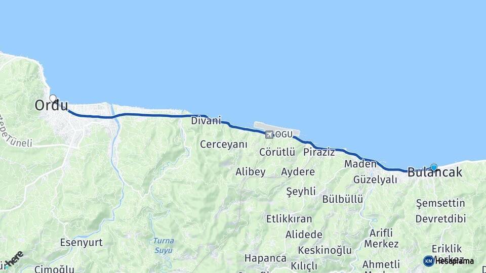 Giresun Bulancak Altınordu Arası Kaç Km - Yol Haritası