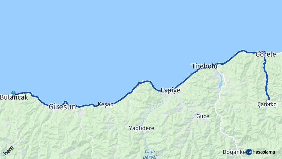 Giresun Bulancak Çanakçı Arası Kaç Km - Yol Haritası