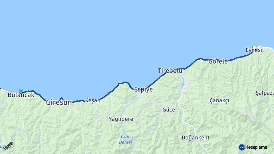 Giresun Bulancak Eynesil Arası Kaç Km - Yol Haritası