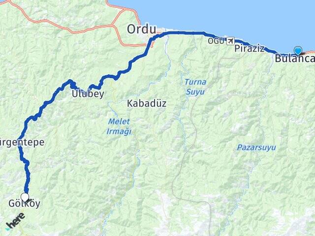 Giresun Bulancak Gölköy Ordu Arası Kaç Km - Yol Haritası